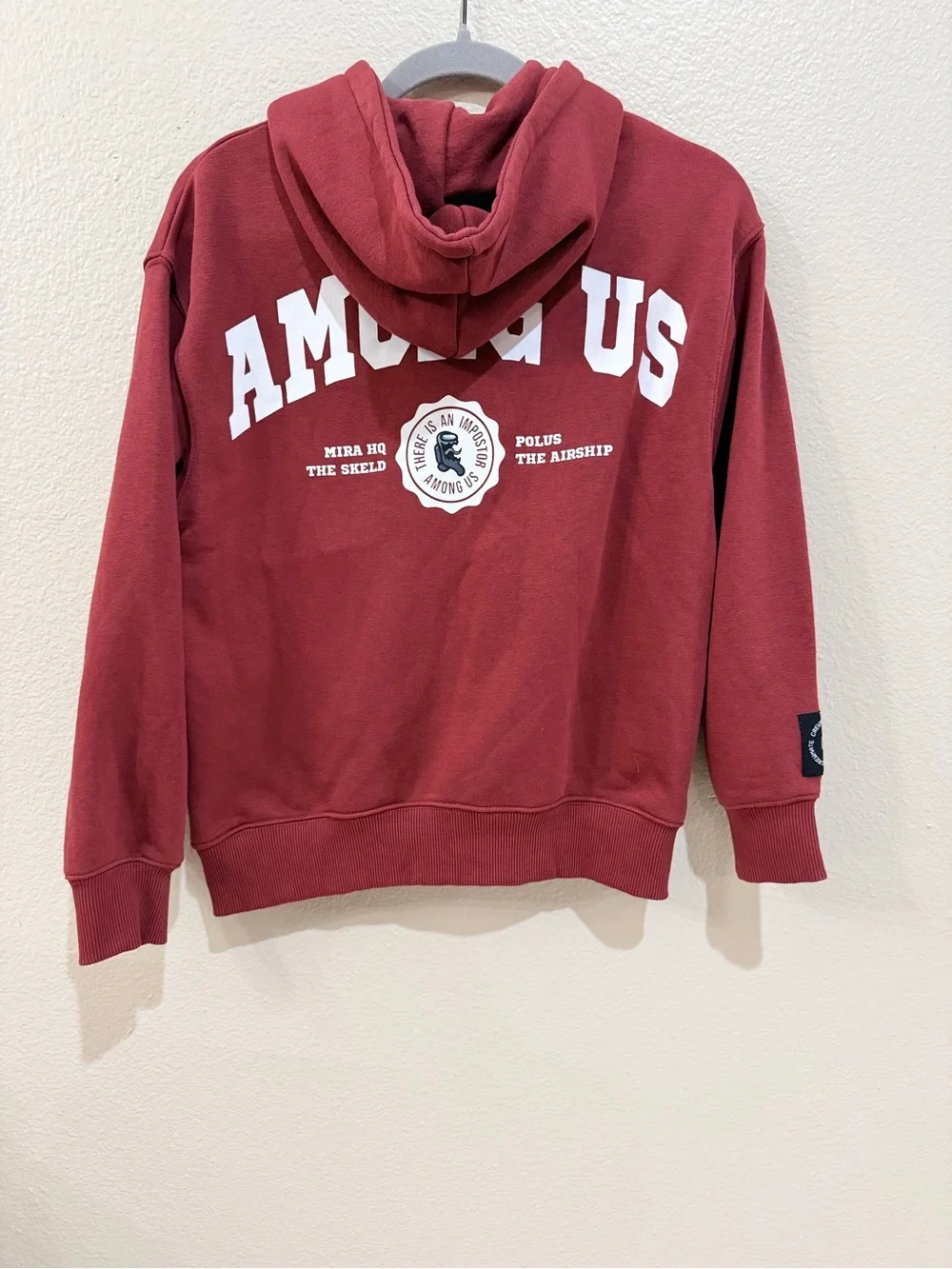 Zara Kids x Among Us Hoodie Size 11-12 Years Red Maroon Embroidered Sweatshirt